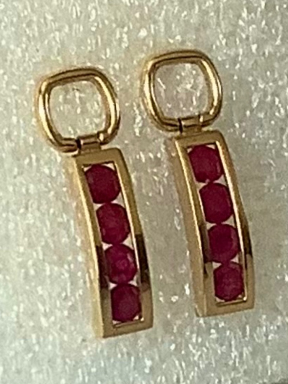 14K Gold Channel Set Ruby Door Knocker Earrings